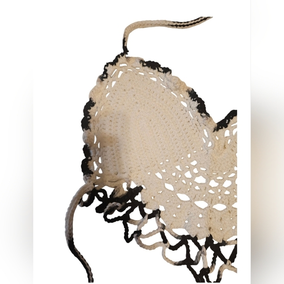 Hand Crafted Crochet Crop-Top Handmade Ombré black & White Bikini cover-up - Picture 12 of 17
